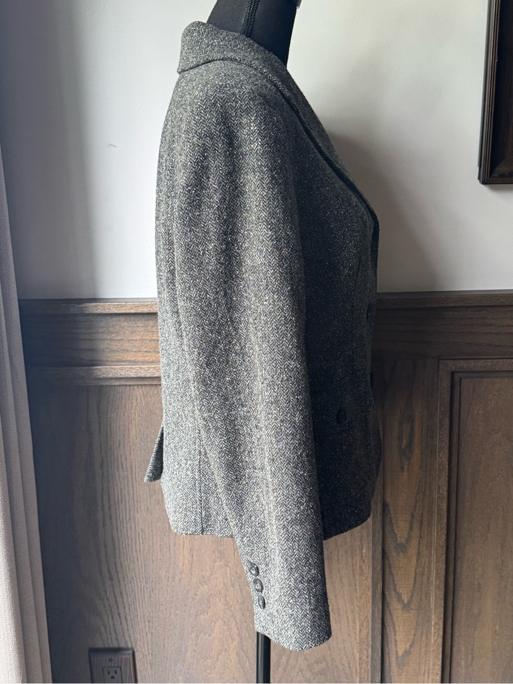 LL Bean Vintage Wool Silk Herringbone Blazer led petite - Picture 5 of 9